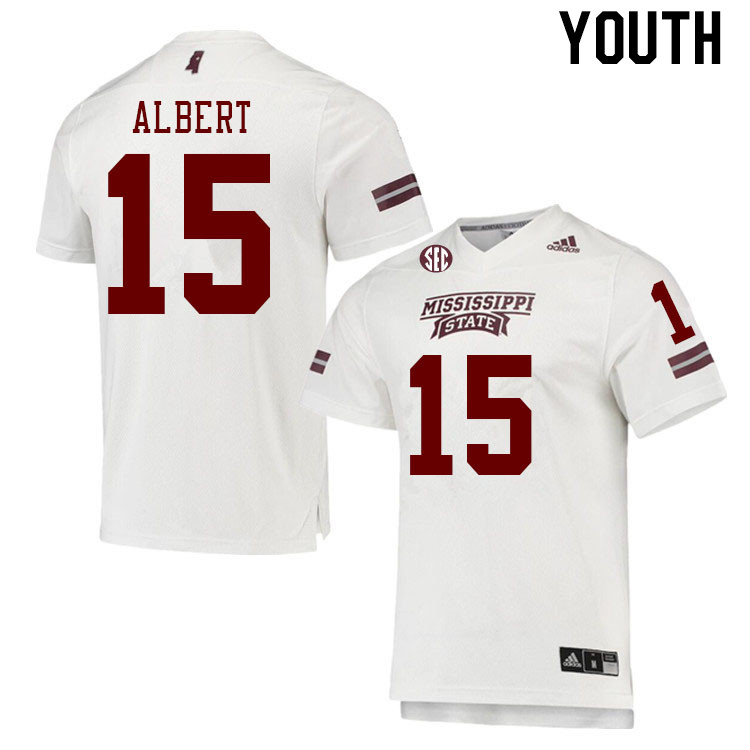 Youth #15 Ja'Kobi Albert Mississippi State Bulldogs College Football Jerseys Stitched Sale-White - Click Image to Close